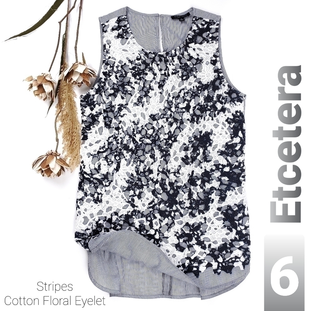 ETCETERA Stripe Cotton Eyelet Floral Top Sz 6